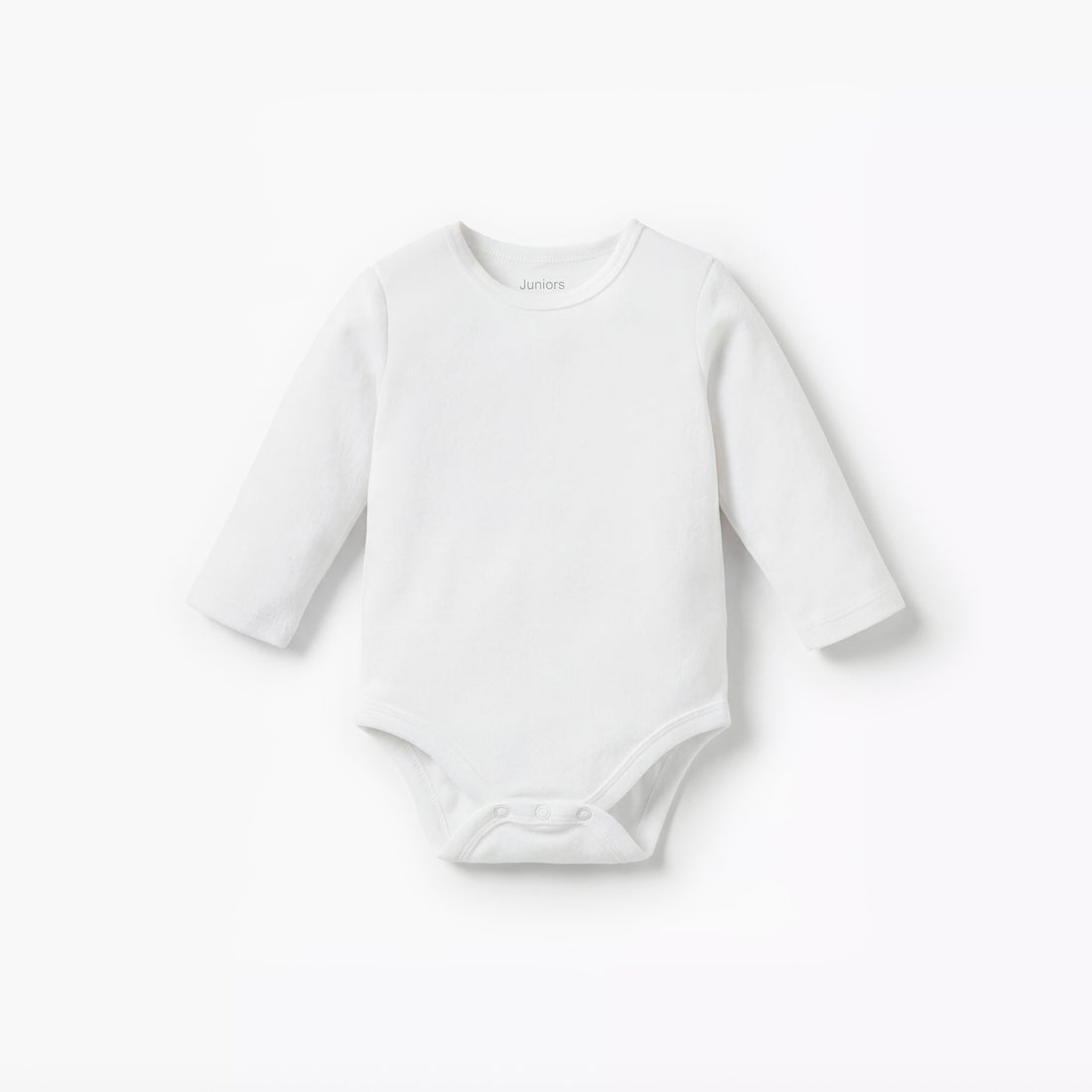 Juniors Solid Long Sleeves Bodysuit with Round Neck - White / 12-18 mths