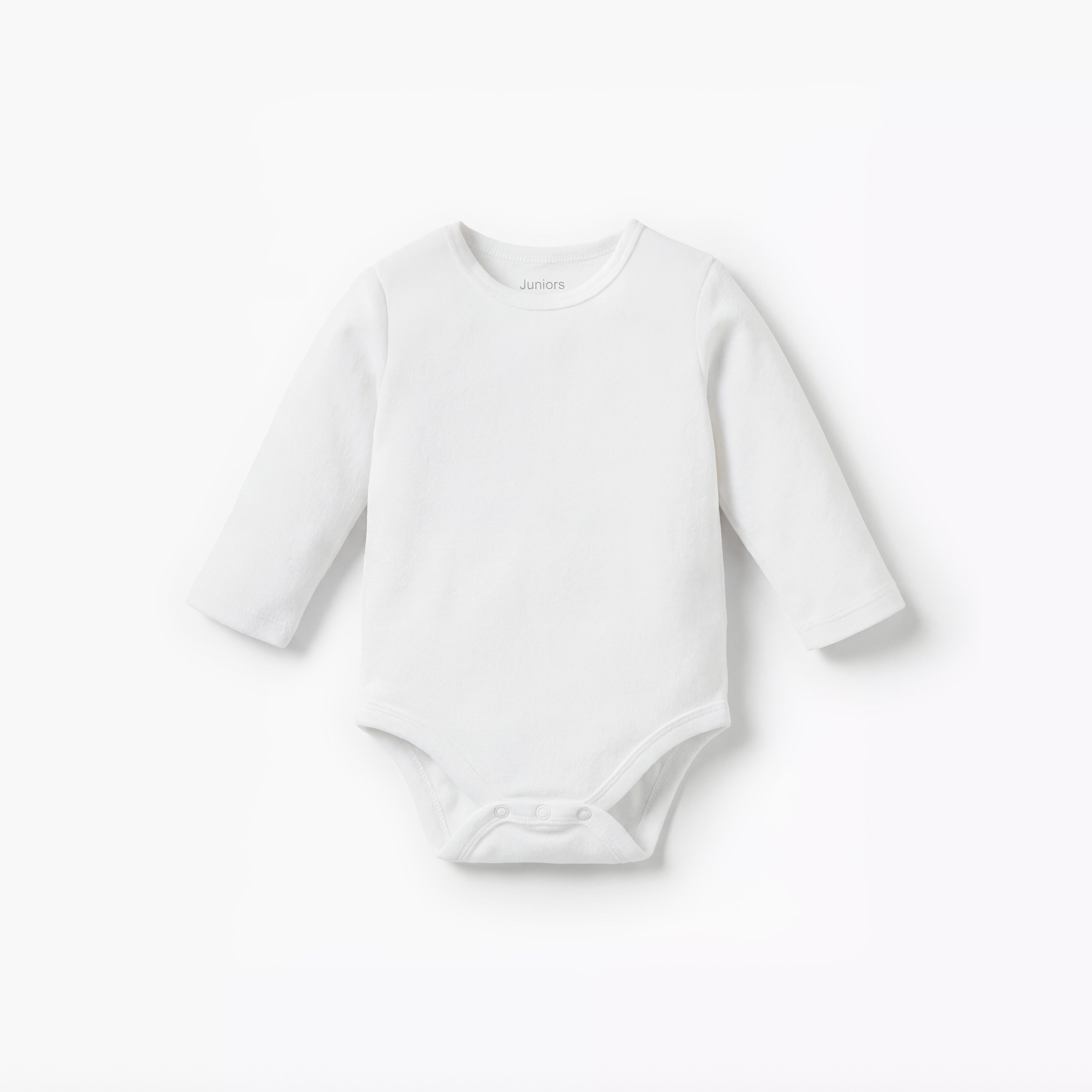 Juniors Solid Long Sleeves Bodysuit with Round Neck - White / 12-18 mths