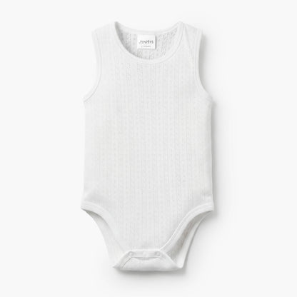 Juniors Textured Sleeveless Bodysuit with Round Neck - White / 12-18 mths