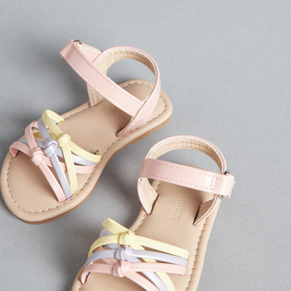 Strappy Flat Sandals with Hook and Loop Closure