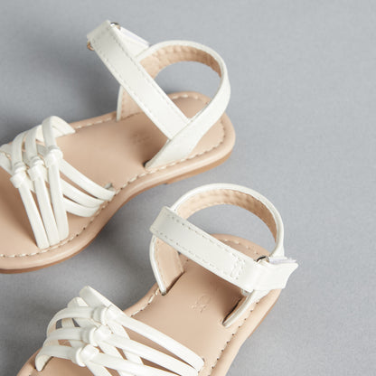 Strappy Flat Sandals with Hook and Loop Closure