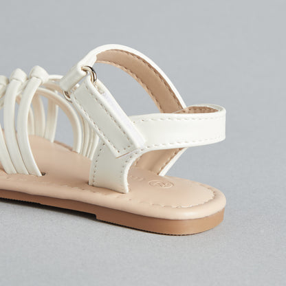 Strappy Flat Sandals with Hook and Loop Closure