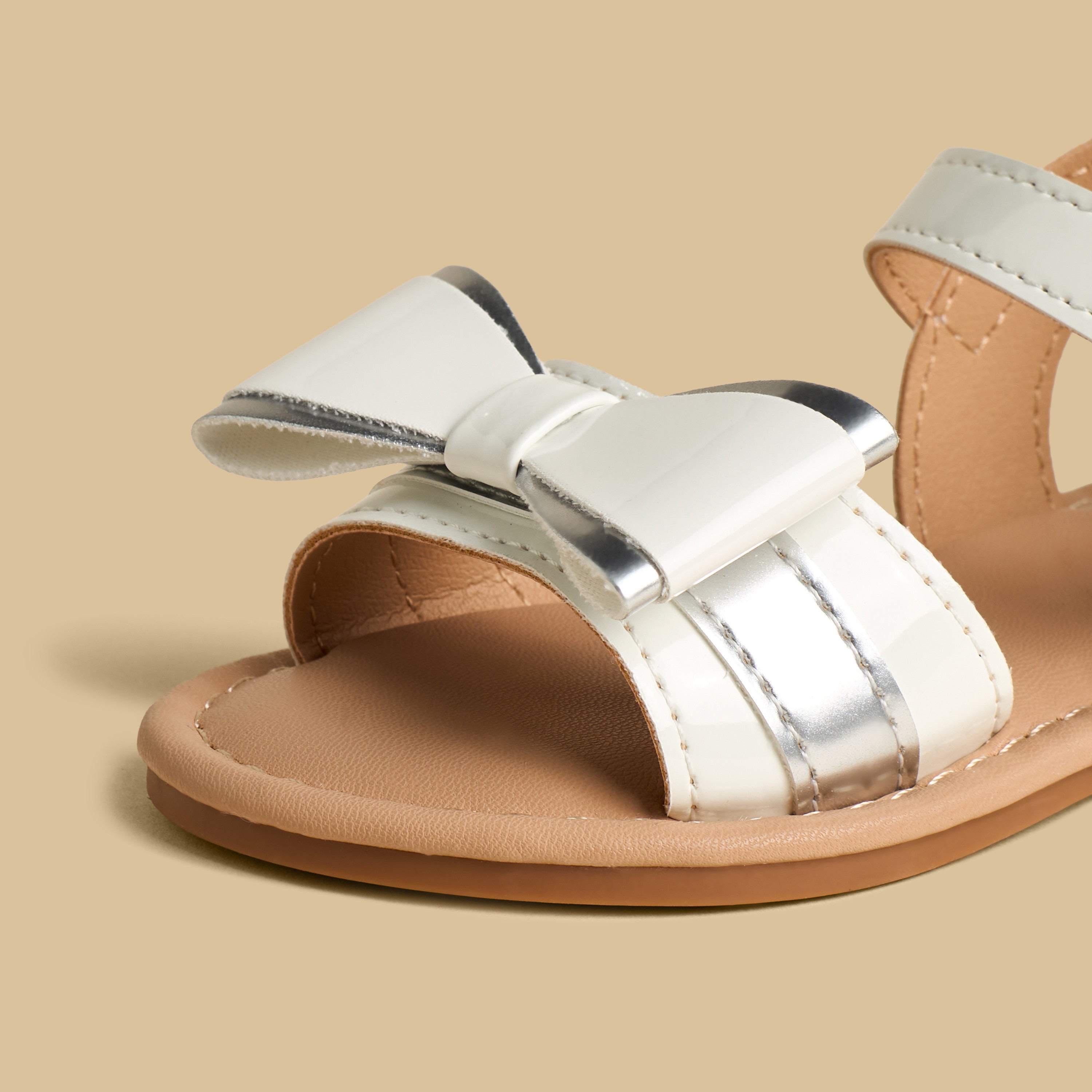 Bow Embellished Sandals with Hook and Loop Closure