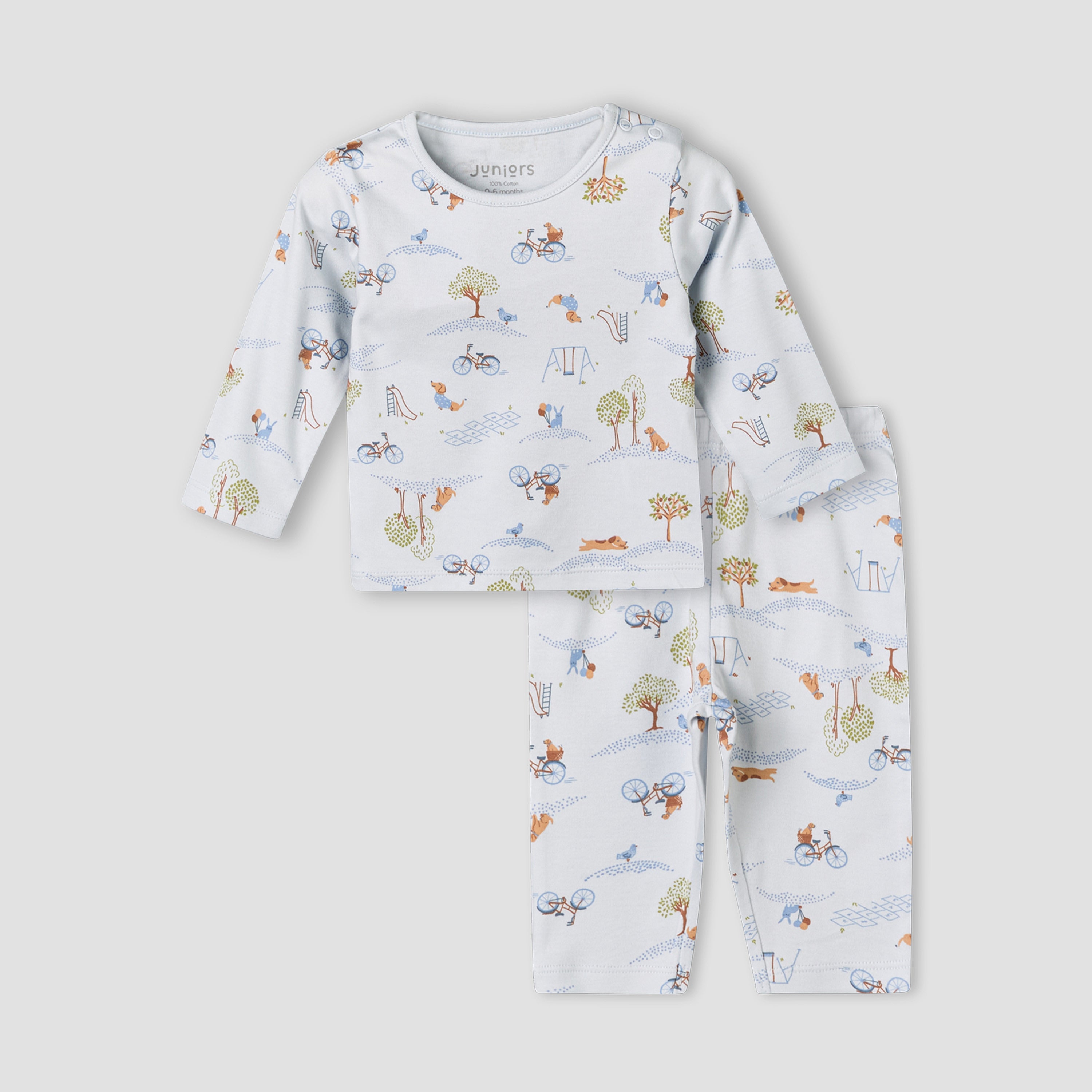 Juniors Cotton Long Sleeves Pyjama Set with Park Print