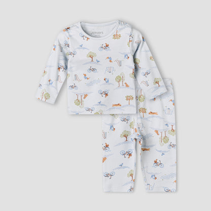 Juniors Cotton Long Sleeves Pyjama Set with Park Print - Blue / 12-18 mths