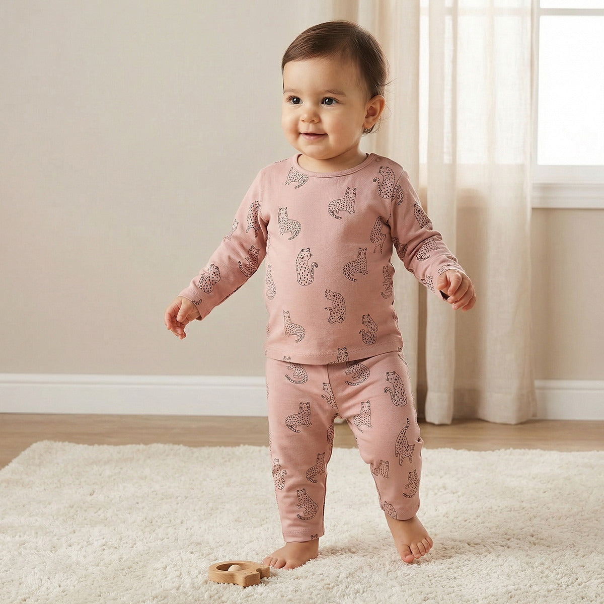 Juniors Pyjama Set with Bear Print - Cotton - Long Sleeves - Round Neck