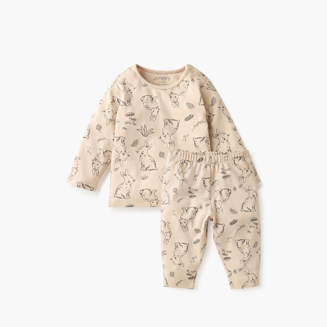 Juniors Bunny Print T-shirt and Pyjama Set - Beige / 12-18 mths