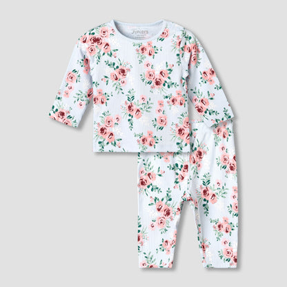 Juniors Cotton Long Sleeves Pyjama Set with Floral Print - Blue / 12-18 mths