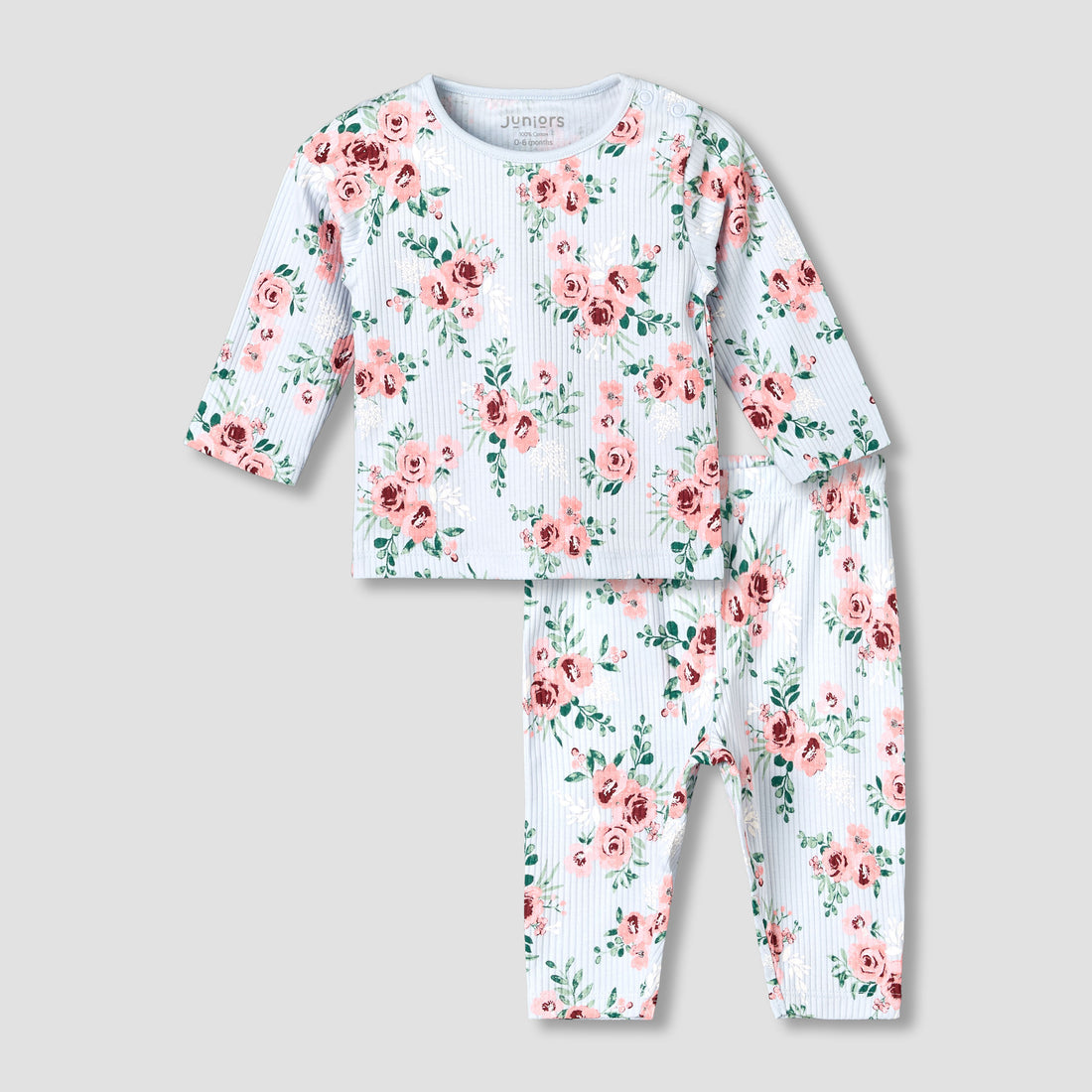 Juniors Cotton Long Sleeves Pyjama Set with Floral Print