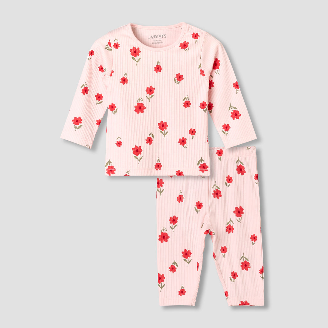 Juniors Cotton Long Sleeves Pyjama Set with Floral Print