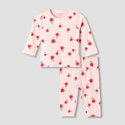 Juniors Cotton Long Sleeves Pyjama Set with Floral Print