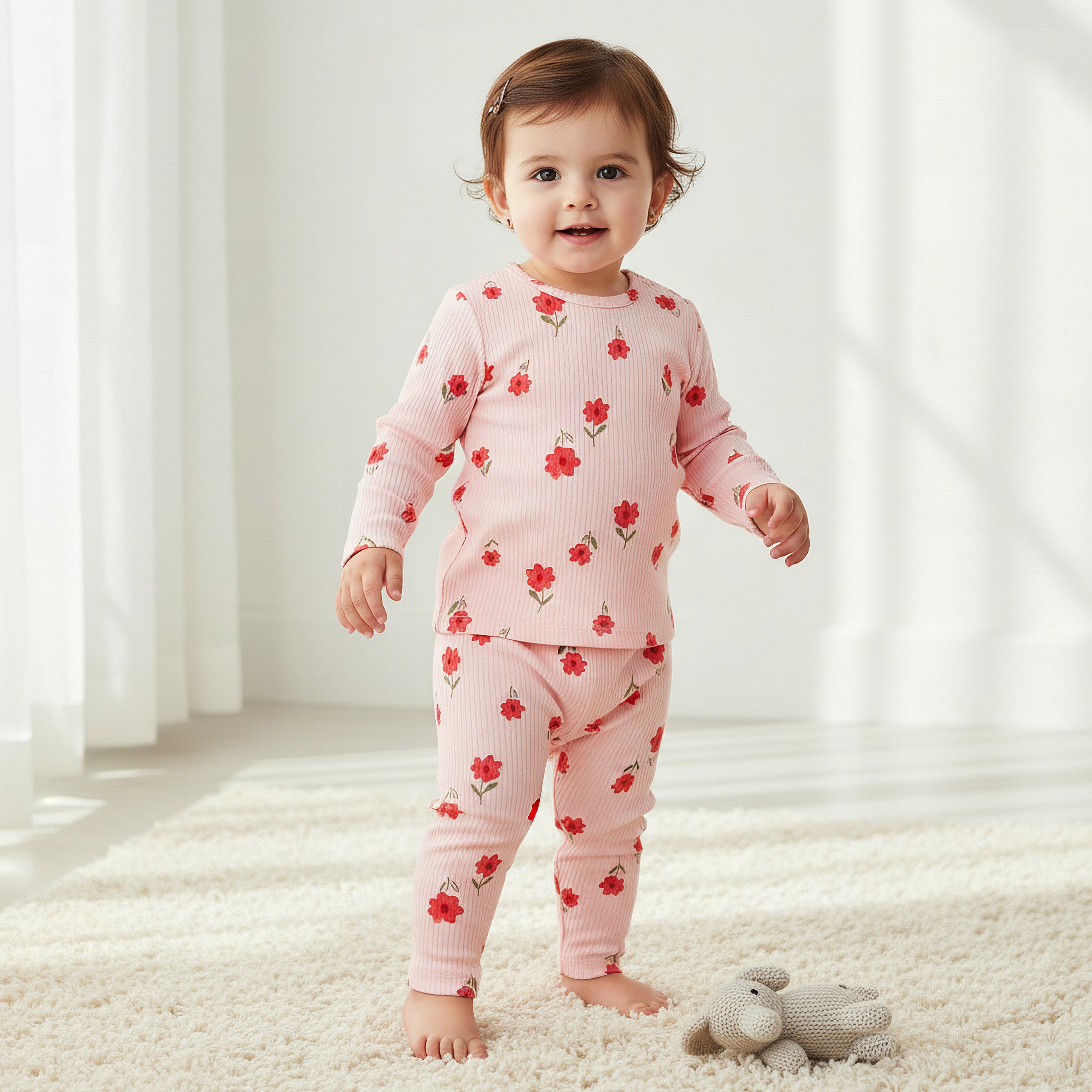Juniors Cotton Long Sleeves Pyjama Set with Floral Print