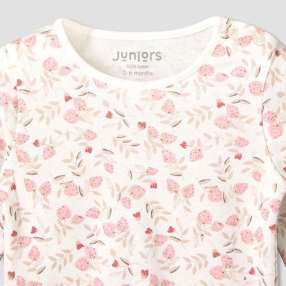 Juniors Cotton Long Sleeves Pyjama Set with Strawberry Print