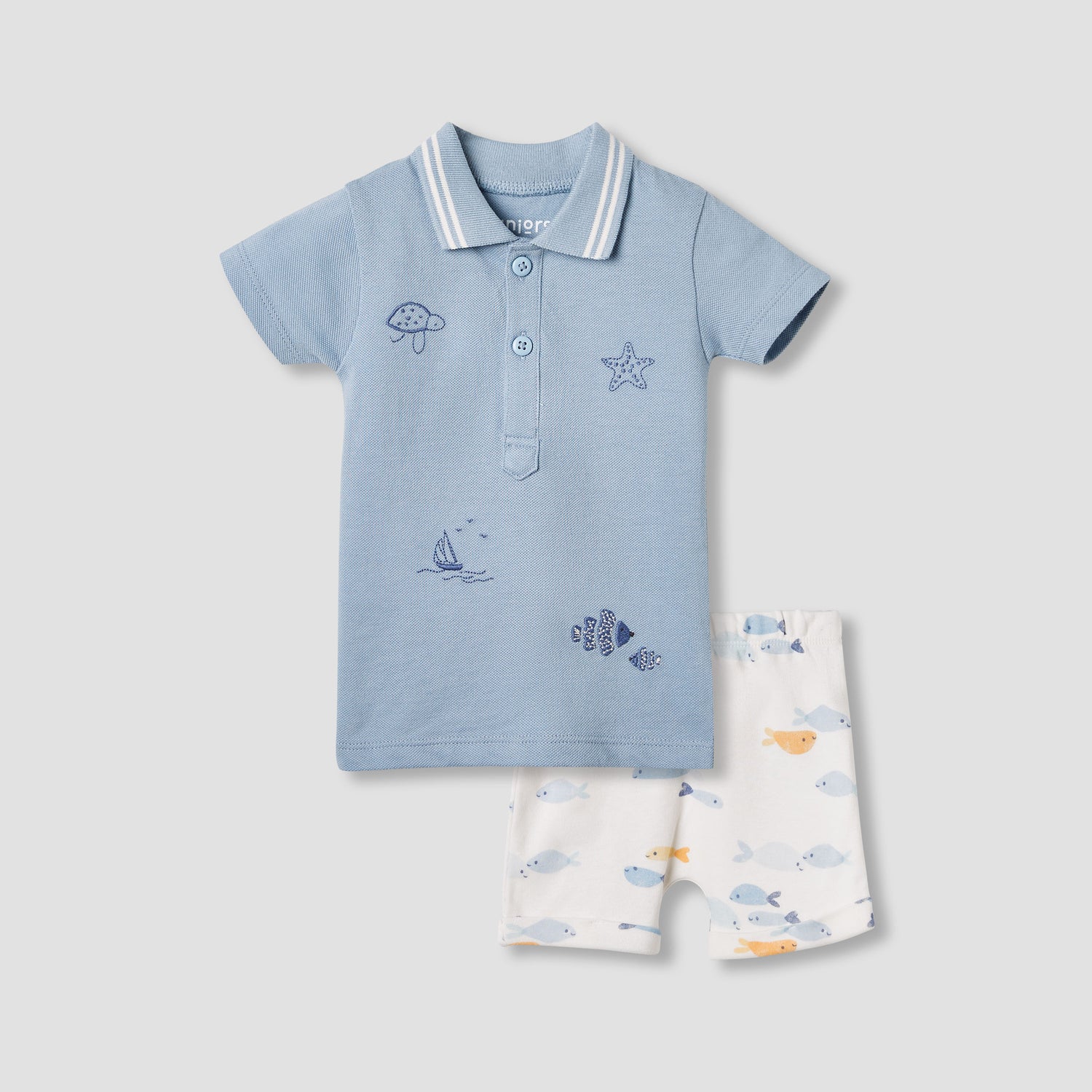 Juniors Embroidered T-shirt and Shorts Set - Blue / 12-18 mths