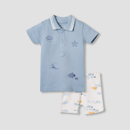 Juniors Embroidered T-shirt and Shorts Set - Blue / 12-18 mths
