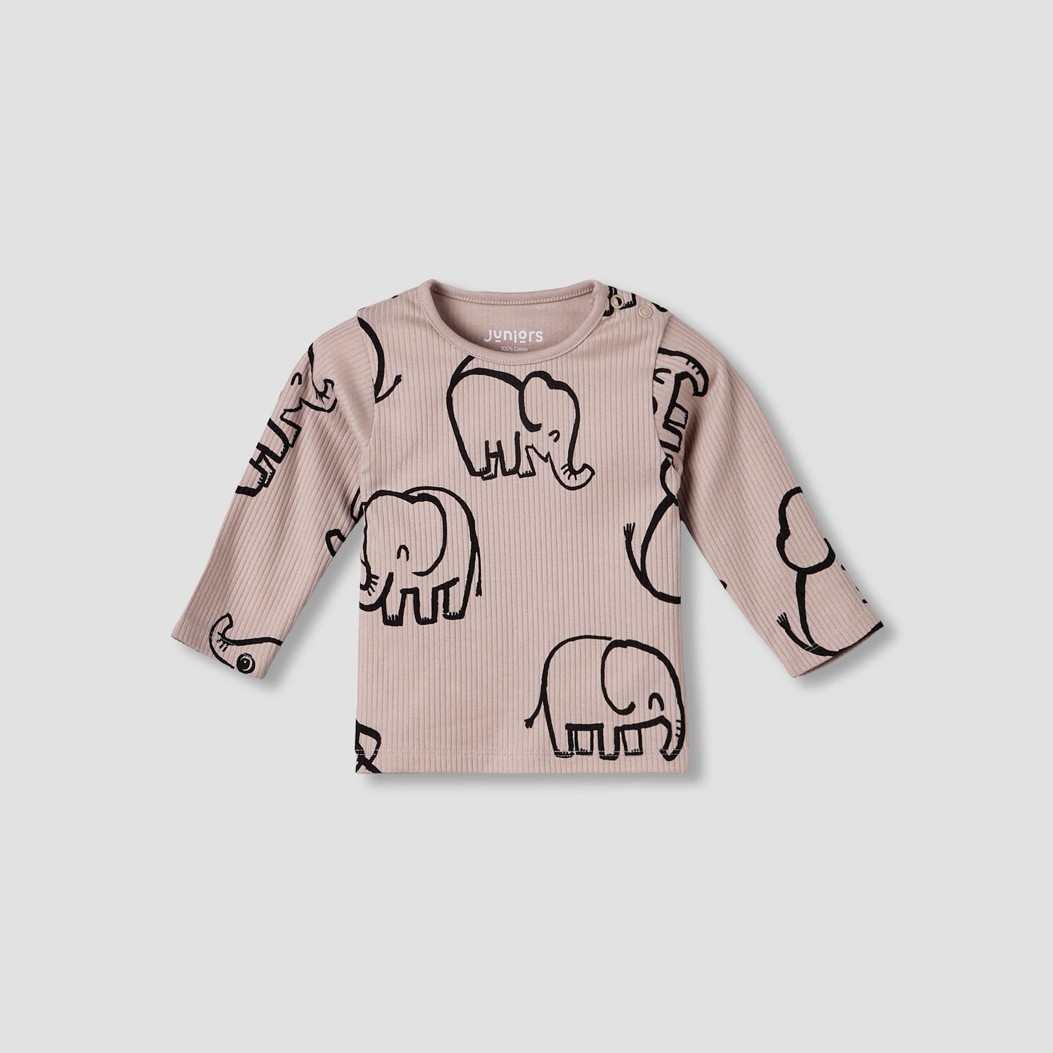 Juniors Cotton Round Neck Long Sleeve Pyjama Set with Elephant Print