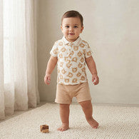 Juniors Collared Short Sleeves Polo T-shirt and Shorts Set with Bear Print-undefined-image-1