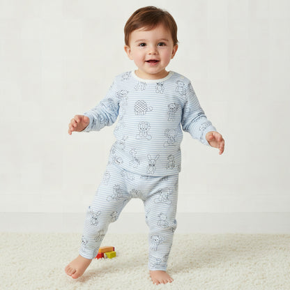 Juniors Cotton Round Neck Long Sleeve Pyjama Set with Elephant Print
