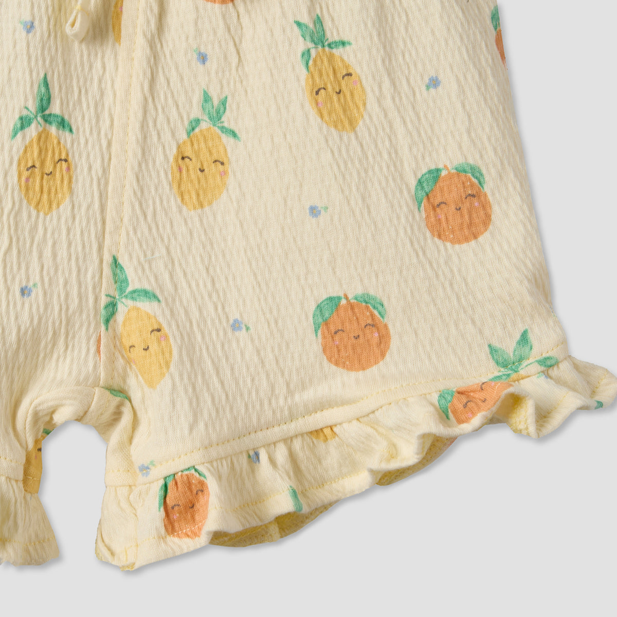 Juniors Crew Neck Short Sleeves Top and Shorts Set with Fruit Print