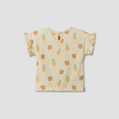Juniors Crew Neck Short Sleeves Top and Shorts Set with Fruit Print