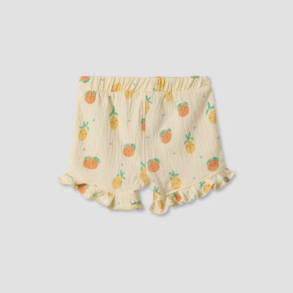 Juniors Crew Neck Short Sleeves Top and Shorts Set with Fruit Print