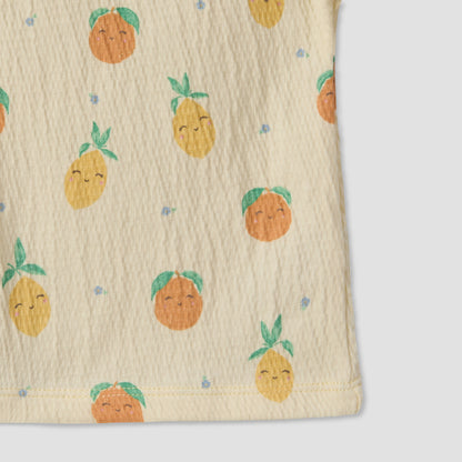 Juniors Crew Neck Short Sleeves Top and Shorts Set with Fruit Print