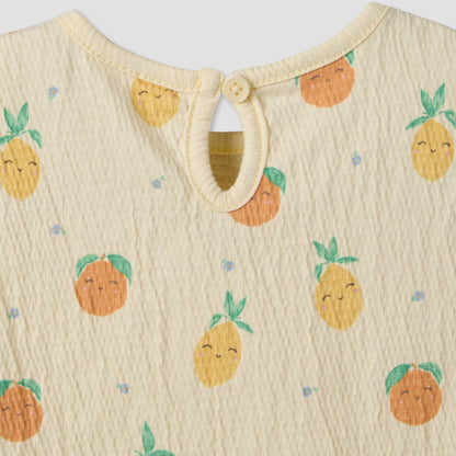 Juniors Crew Neck Short Sleeves Top and Shorts Set with Fruit Print