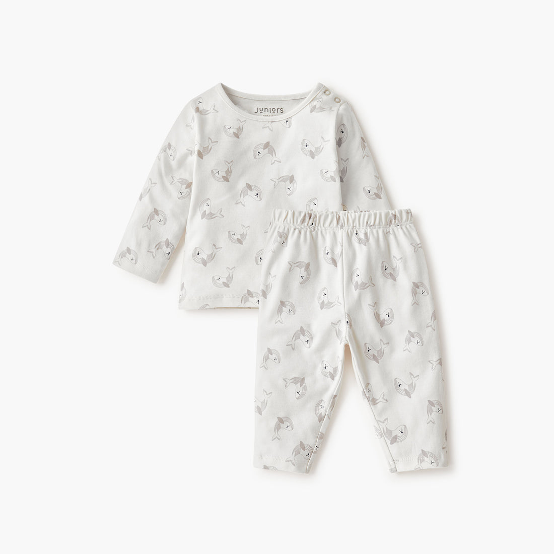 Juniors Dolphin Print T-shirt and Pyjama Set - Cream / 12-18 mths