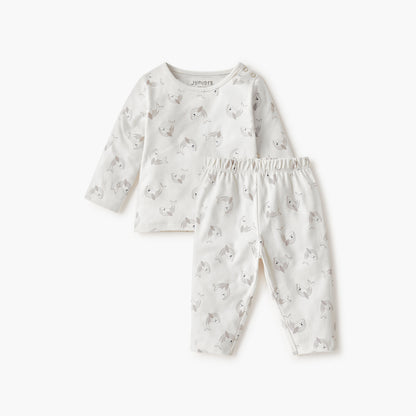 Juniors Dolphin Print T-shirt and Pyjama Set - Cream / 12-18 mths