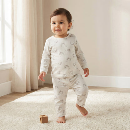 Juniors Dolphin Print T-shirt and Pyjama Set - Cream / 12-18 mths