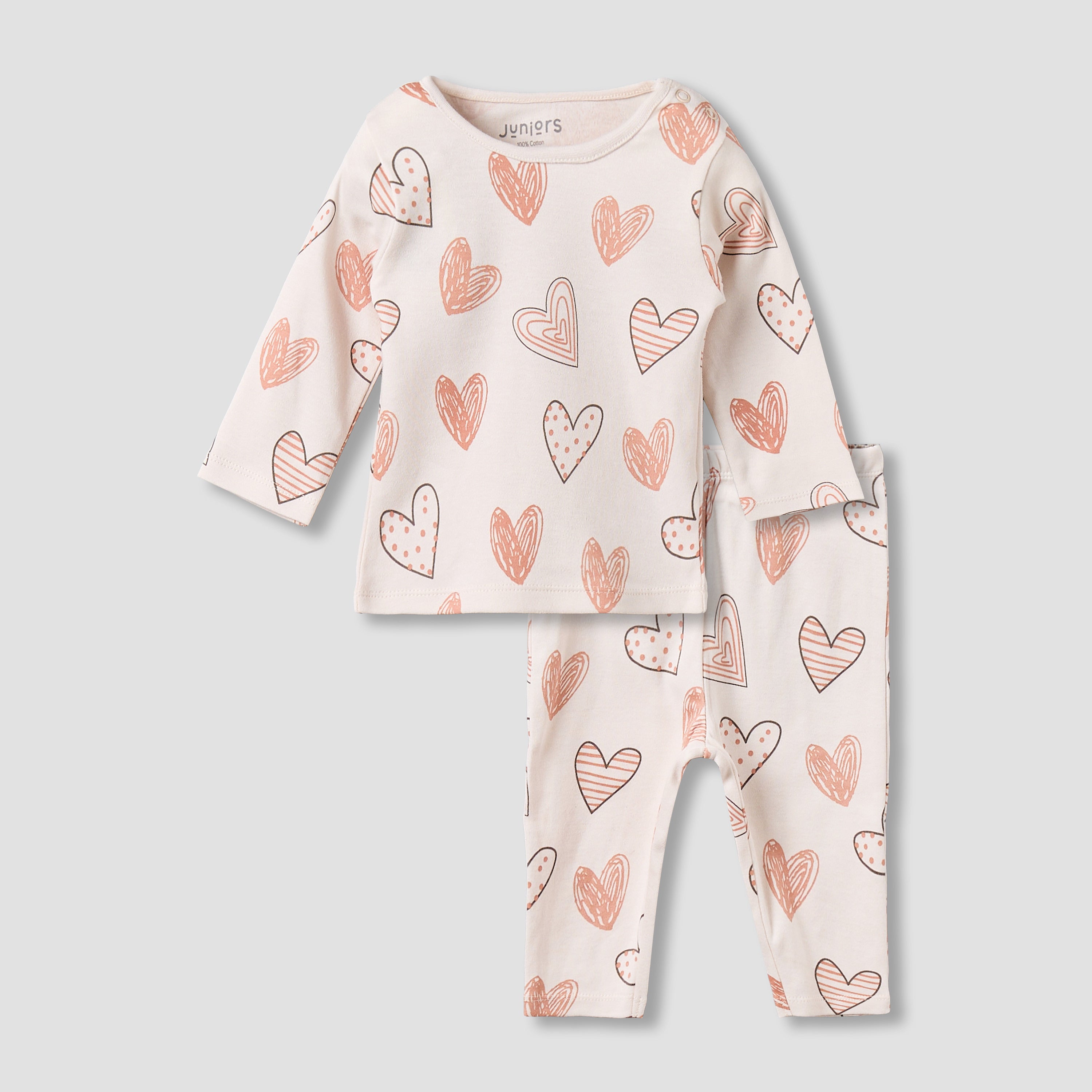 Juniors Cotton Round Neck Long Sleeve Pyjama Set with Elephant Print
