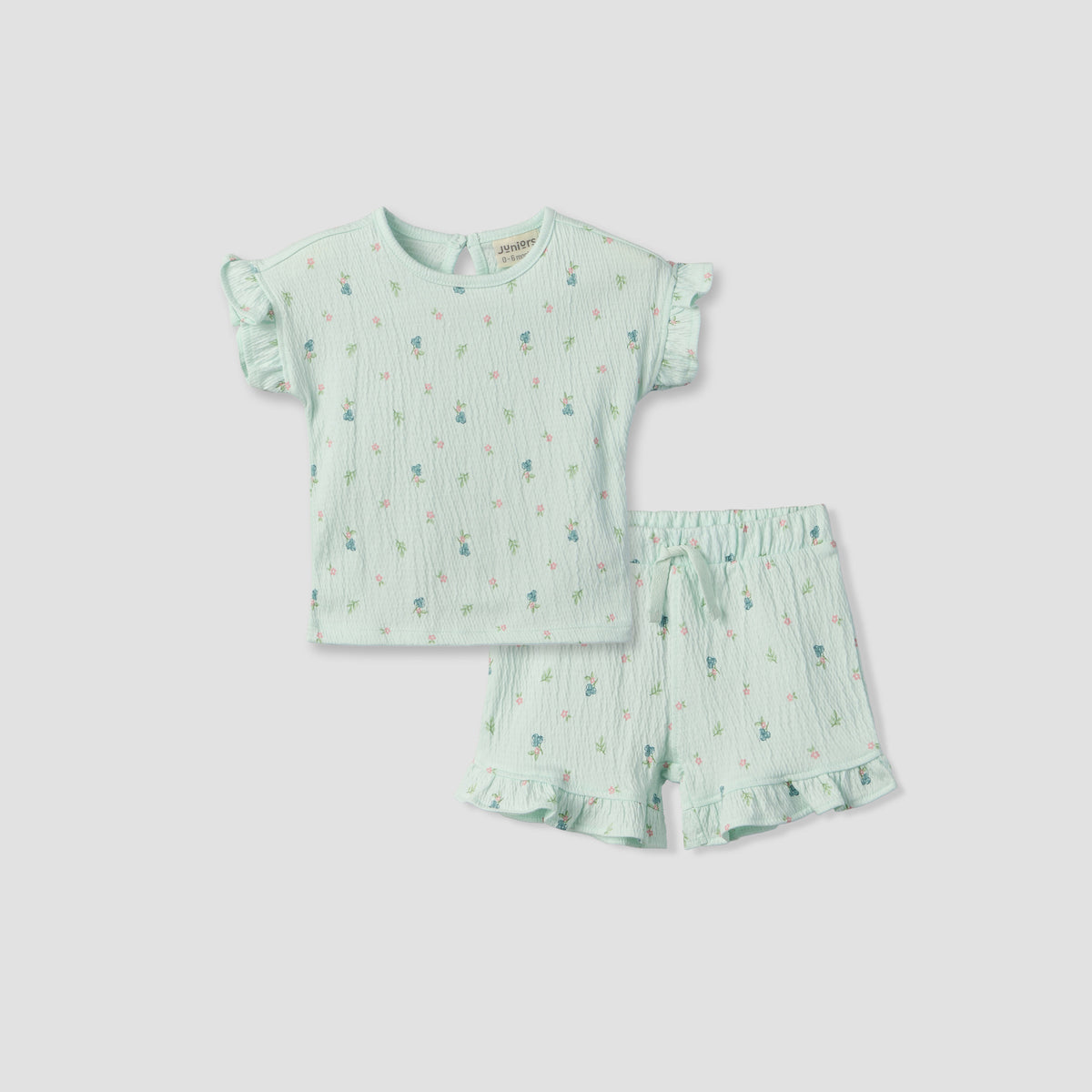 Juniors Crew Neck Short Sleeves Top and Shorts Set with Floral Print