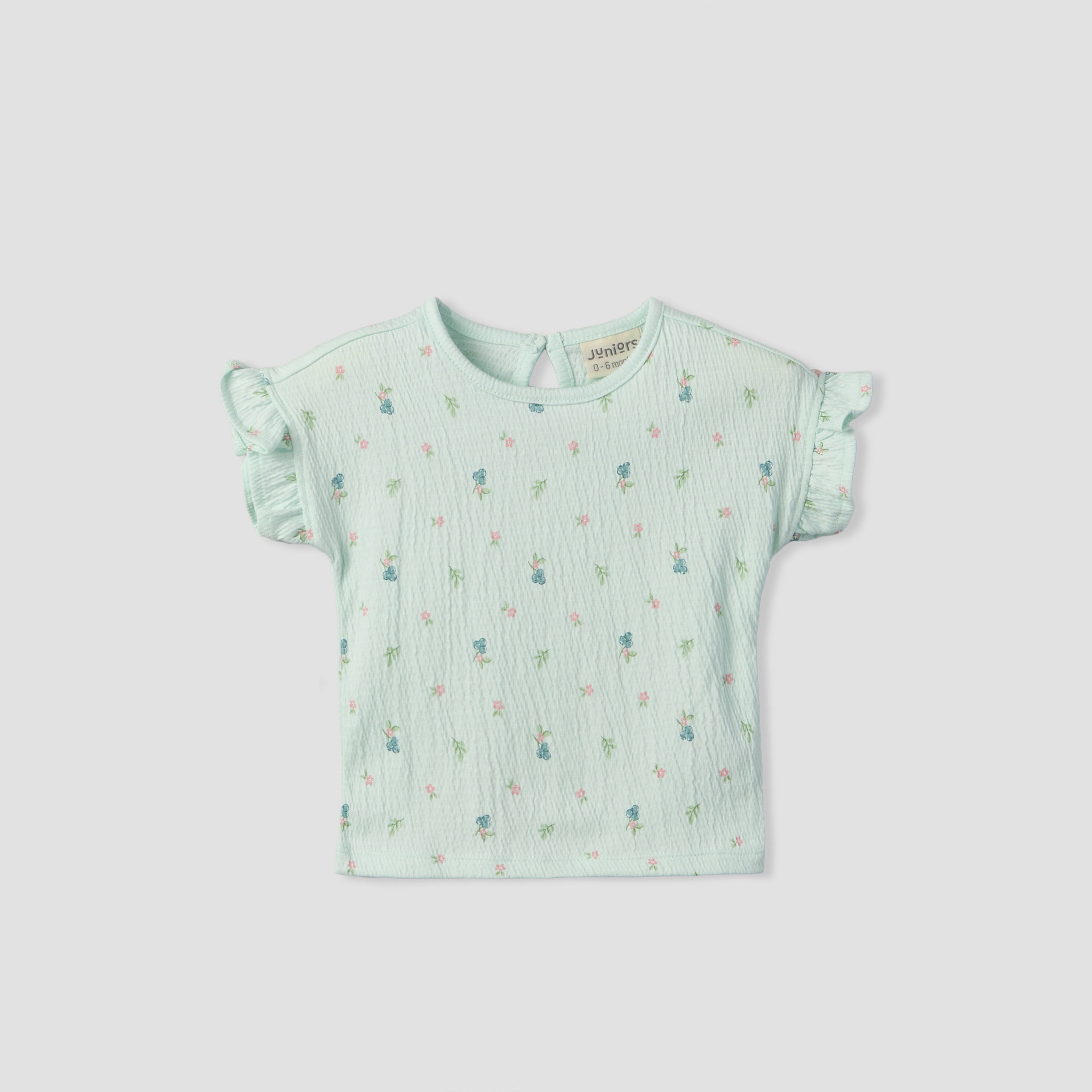 Juniors Crew Neck Short Sleeves Top and Shorts Set with Floral Print