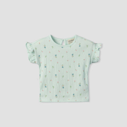 Juniors Crew Neck Short Sleeves Top and Shorts Set with Floral Print