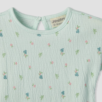 Juniors Crew Neck Short Sleeves Top and Shorts Set with Floral Print