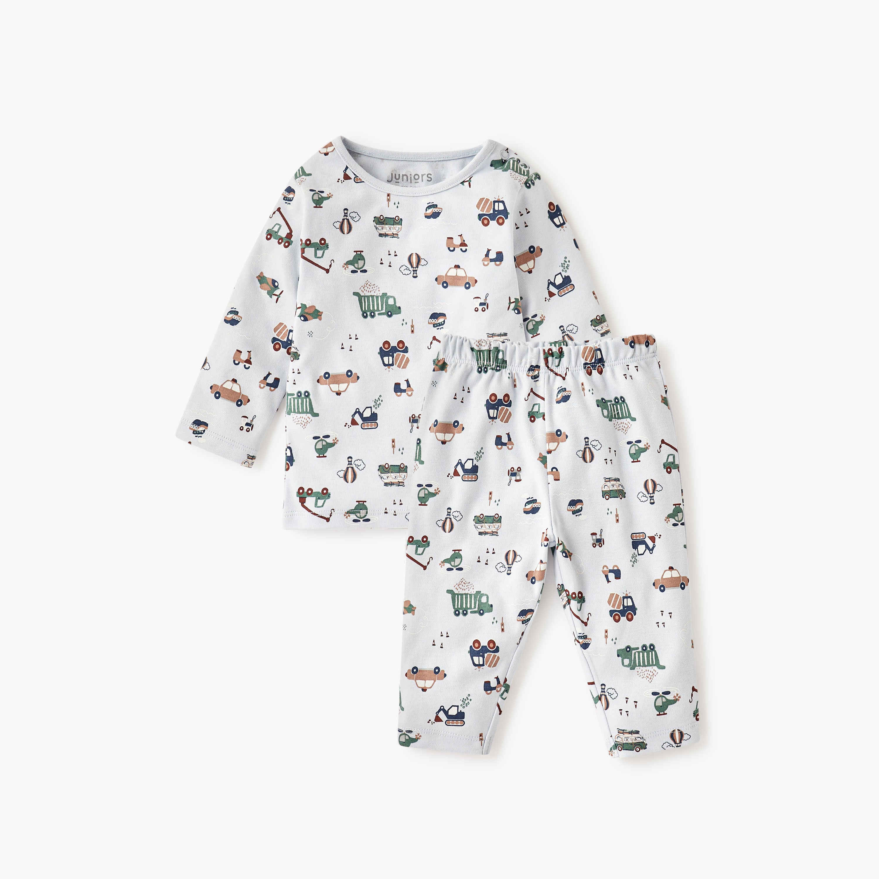 Juniors All-Over Vehicle Print T-shirt and Pyjama Set - Blue / 12-18 mths