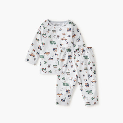 Juniors All-Over Vehicle Print T-shirt and Pyjama Set - Blue / 12-18 mths