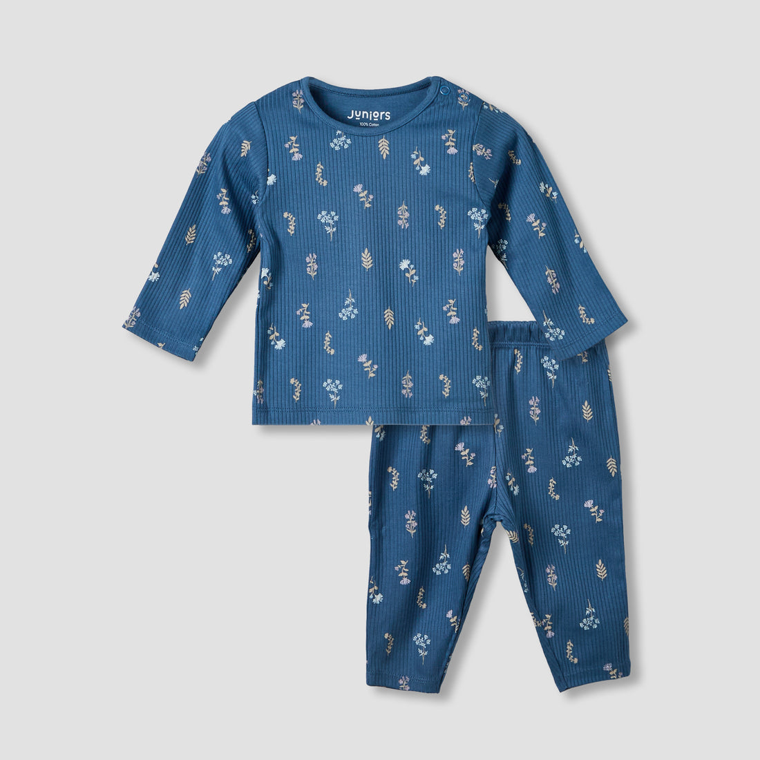 Juniors Cotton Round Neck Long Sleeves Pyjama Set with Floral Print