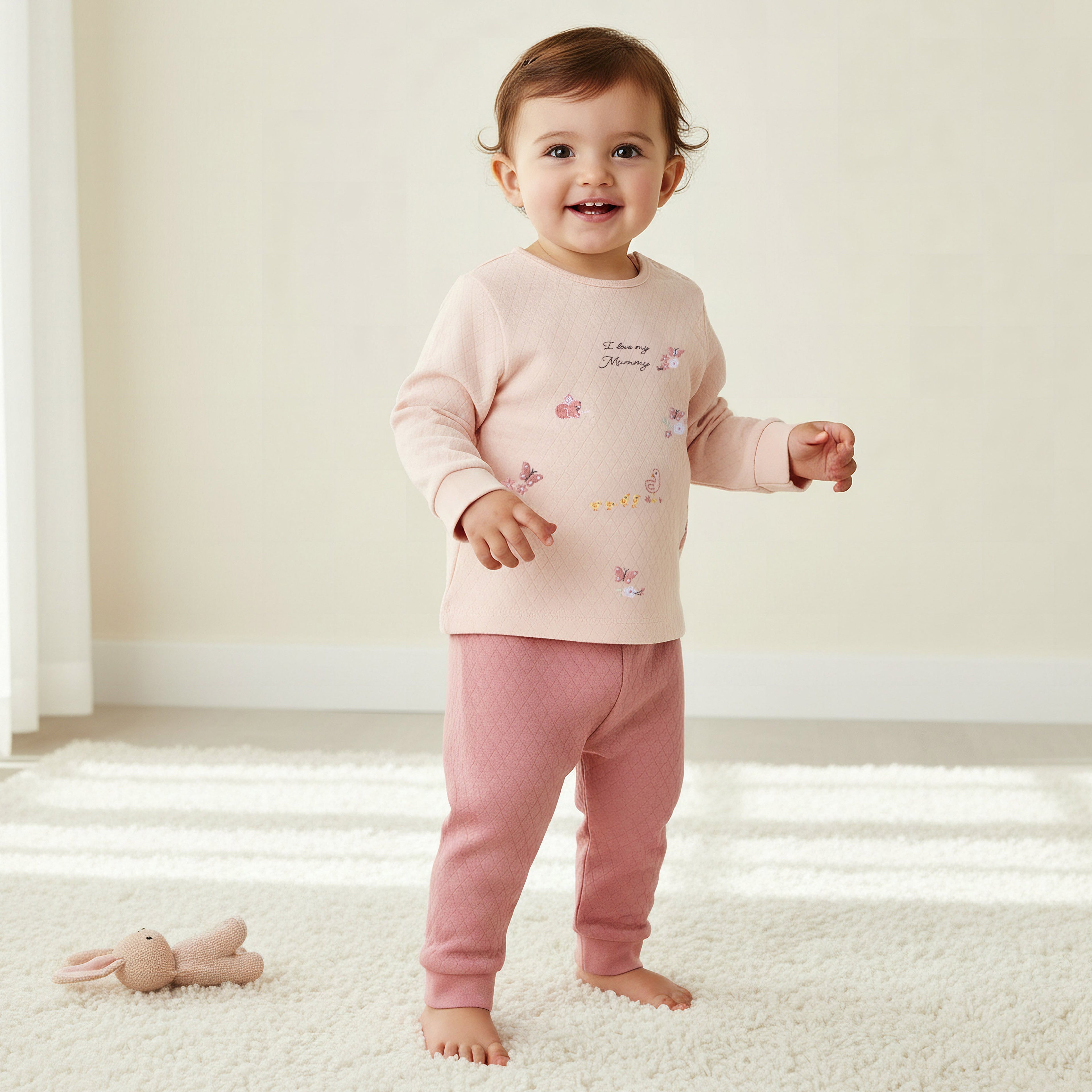 Juniors Cotton Long Sleeves Pyjama Set with Typographic Embroidery