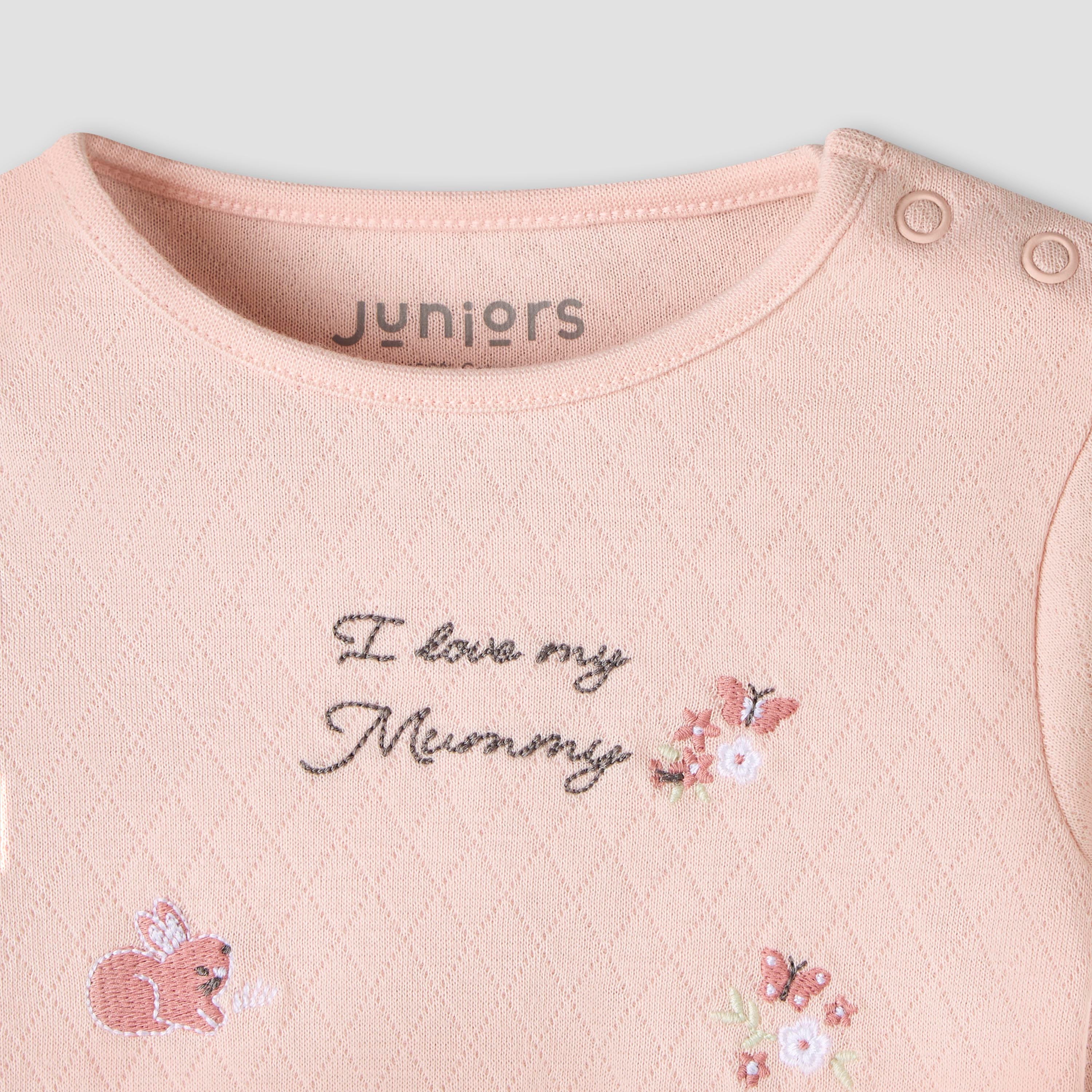 Juniors Cotton Long Sleeves Pyjama Set with Typographic Embroidery