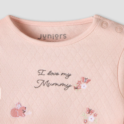 Juniors Cotton Long Sleeves Pyjama Set with Typographic Embroidery