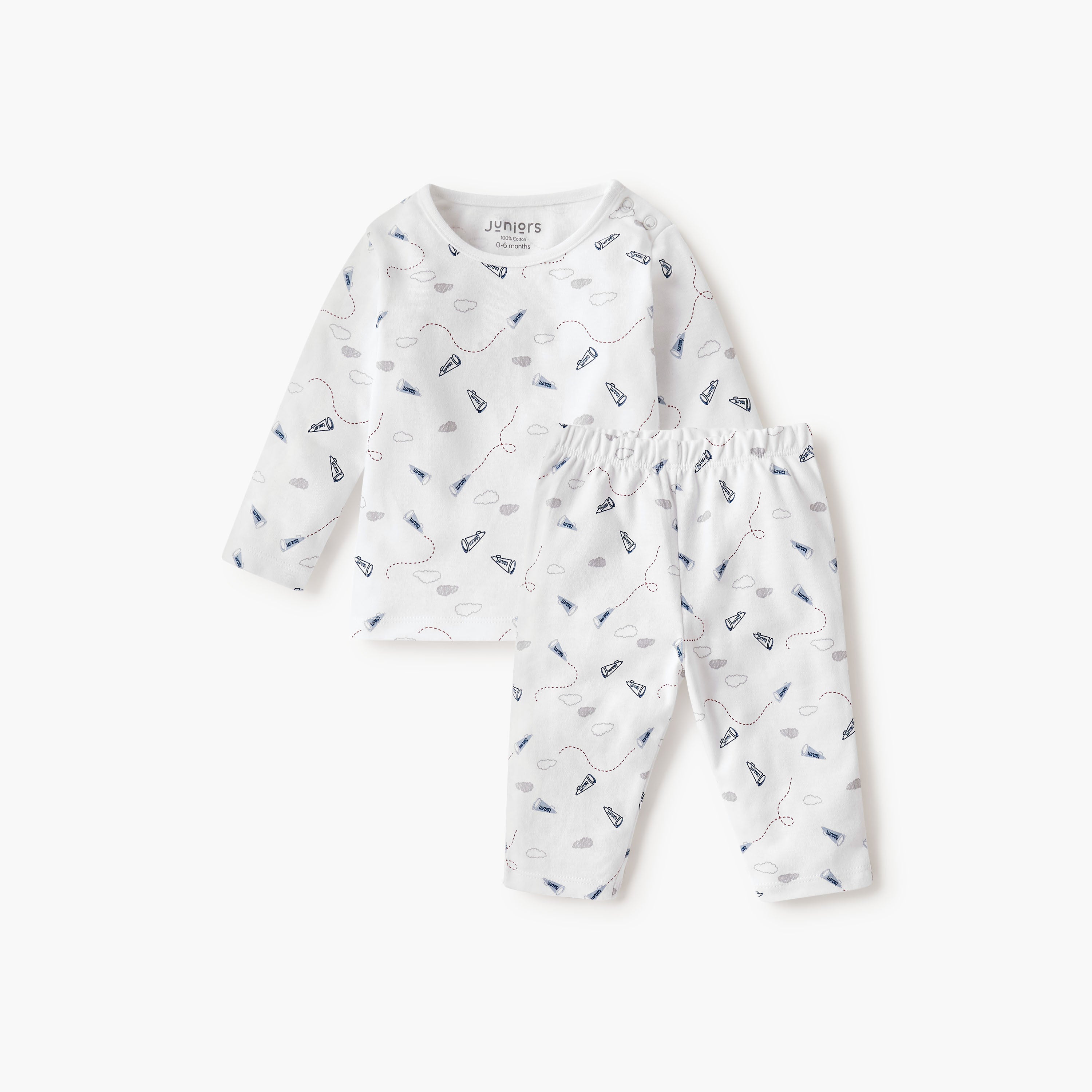 Juniors Graphic Print T-shirt and Pyjama Set - White / 18-24 mths