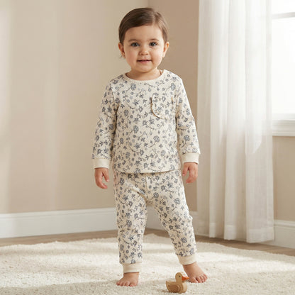 Juniors Cotton Long Sleeves Pyjama Set with Floral Print - White / 18-24 mths