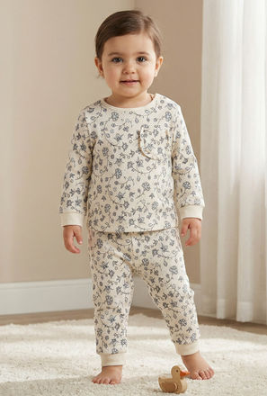 Juniors Cotton Long Sleeves Pyjama Set with Floral Print