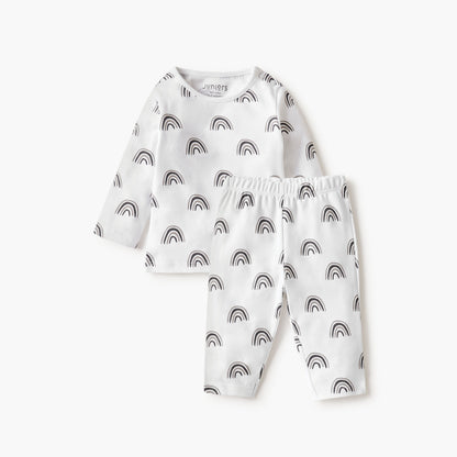 Juniors Rainbow Print T-shirt and Pyjama Set - White / 12-18 mths