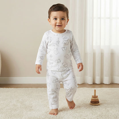Juniors Elephant Print T-shirt and Pyjama Set - White / 18-24 mths