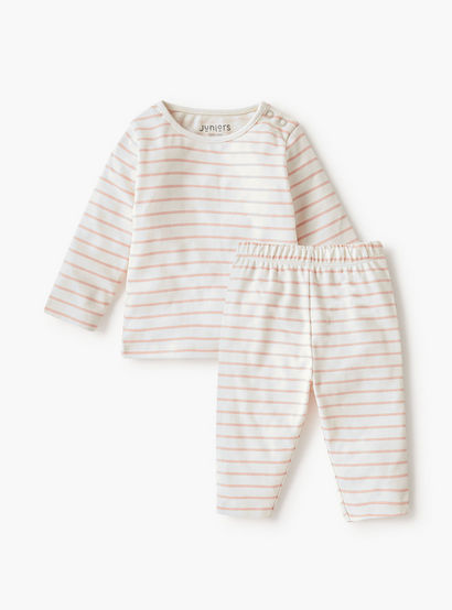 Juniors Striped T-shirt and Pyjama Set-baby-girls-clothing-nightwear-pyjamasets-image-2
