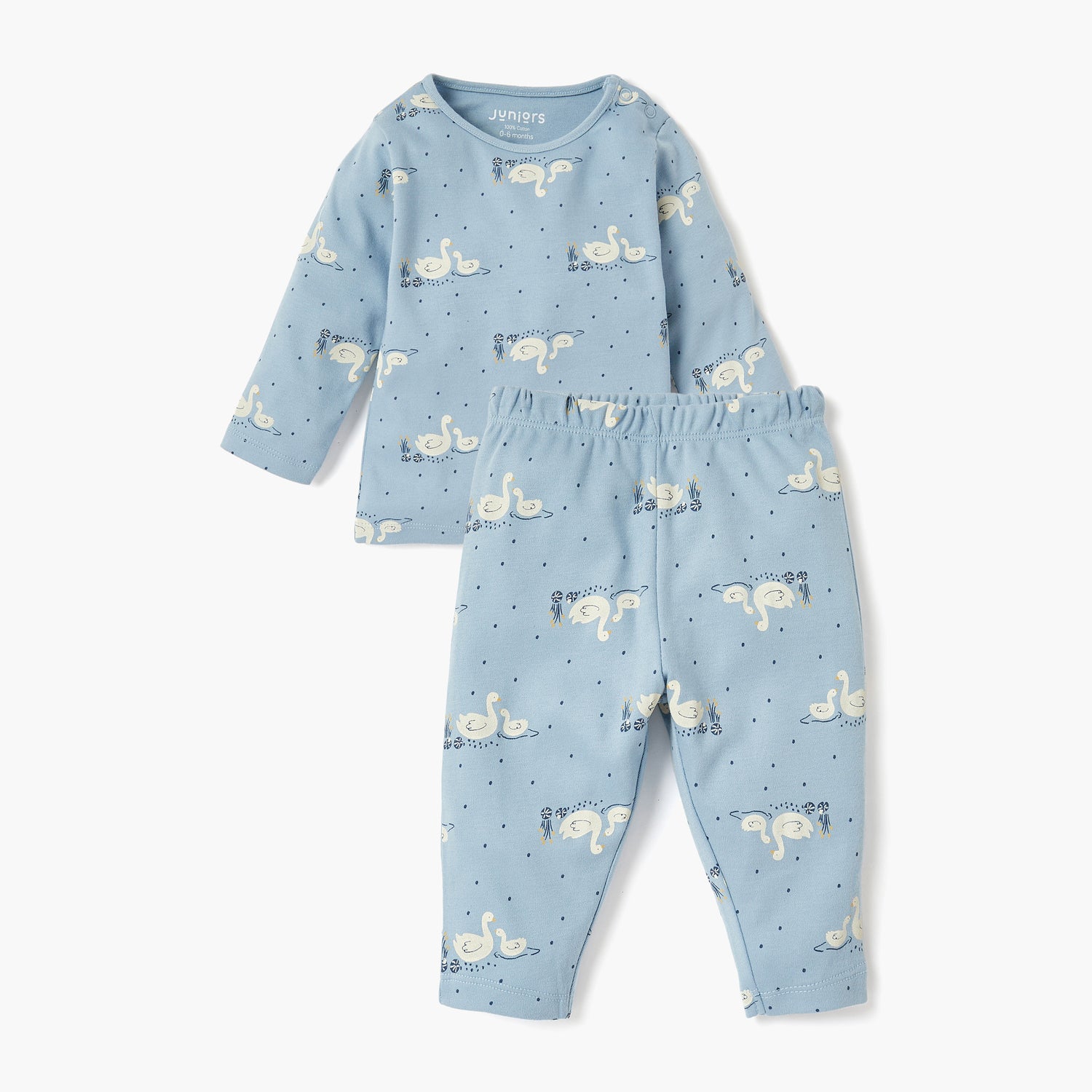 Juniors Swan Print T-shirt and Pyjama Set - Blue / 12-18 mths