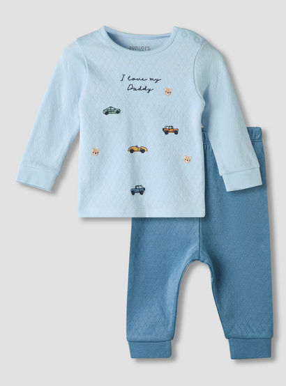 Juniors Cotton Crew Neck Long Sleeves Pyjama Set with Car Embroidery-baby-boys-clothing-nightwear-pyjamasets-image-2
