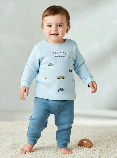 Juniors Cotton Crew Neck Long Sleeves Pyjama Set with Car Embroidery-baby-boys-clothing-nightwear-pyjamasets-image-1